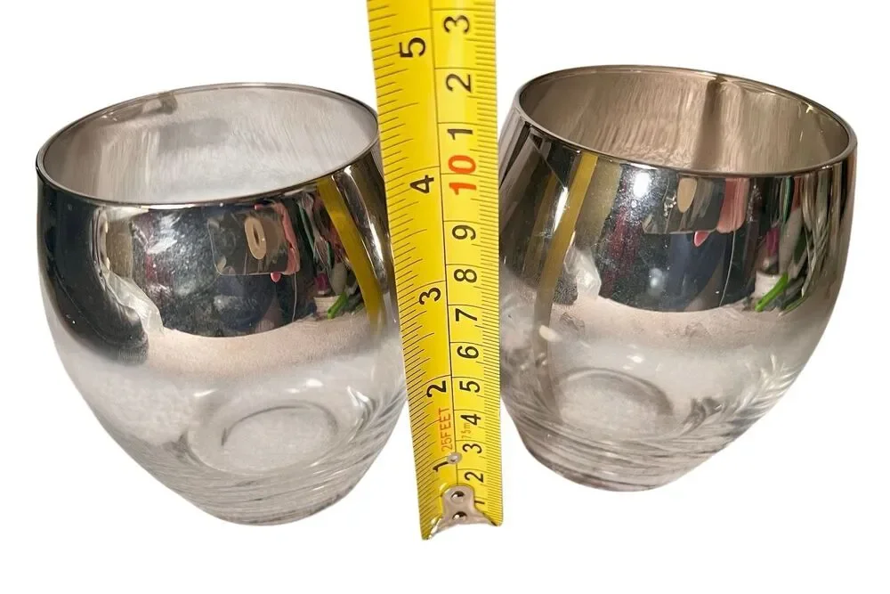 Vintage Silver Band Roly Poly Cocktail Glasses Set of 2